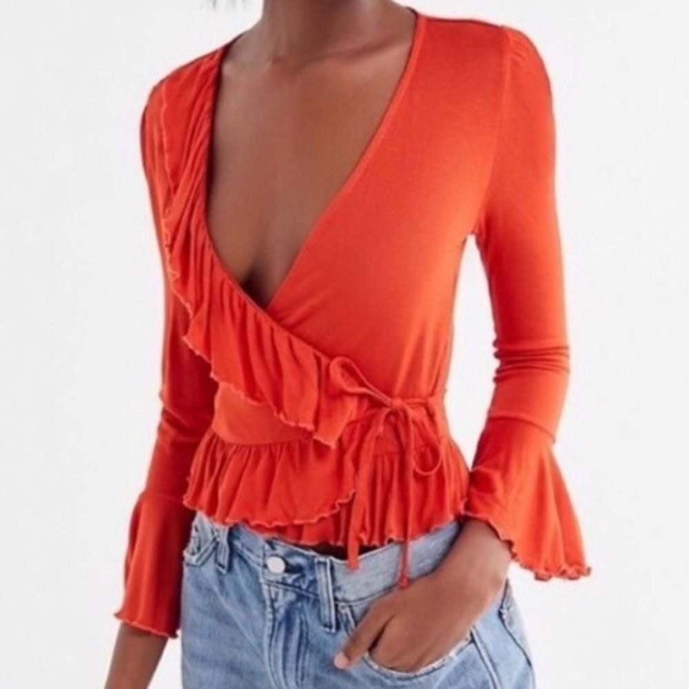 Urban Outfitters Orange Candyd Ruffle Wrap Top - S